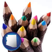 arizona map icon and colored pencils