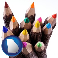 georgia map icon and colored pencils