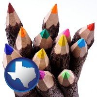 colored pencils - with Texas icon