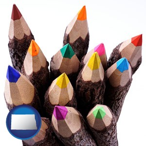 colored pencils - with North Dakota icon